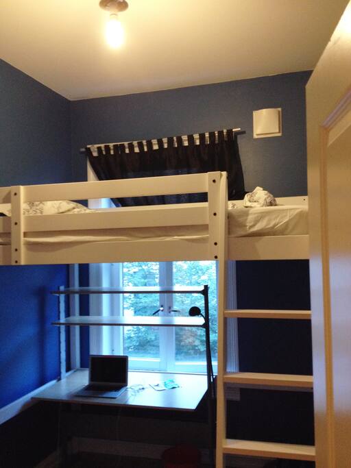 Ceiling bed with work space underneath