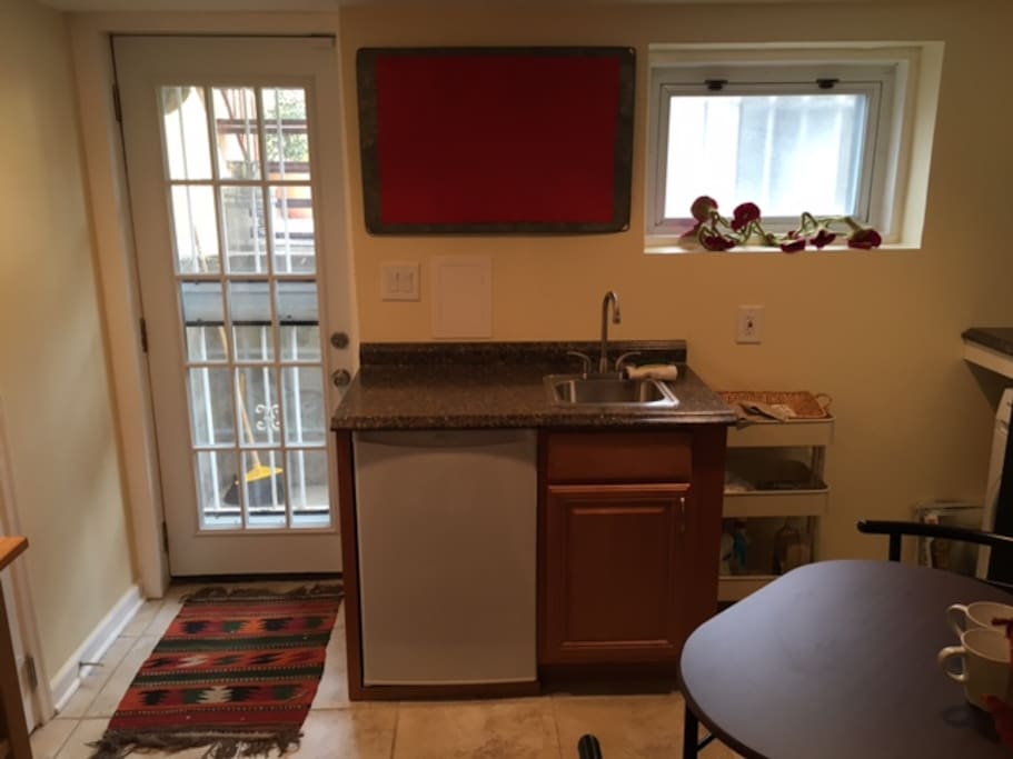New kitchenette with refrigerator.