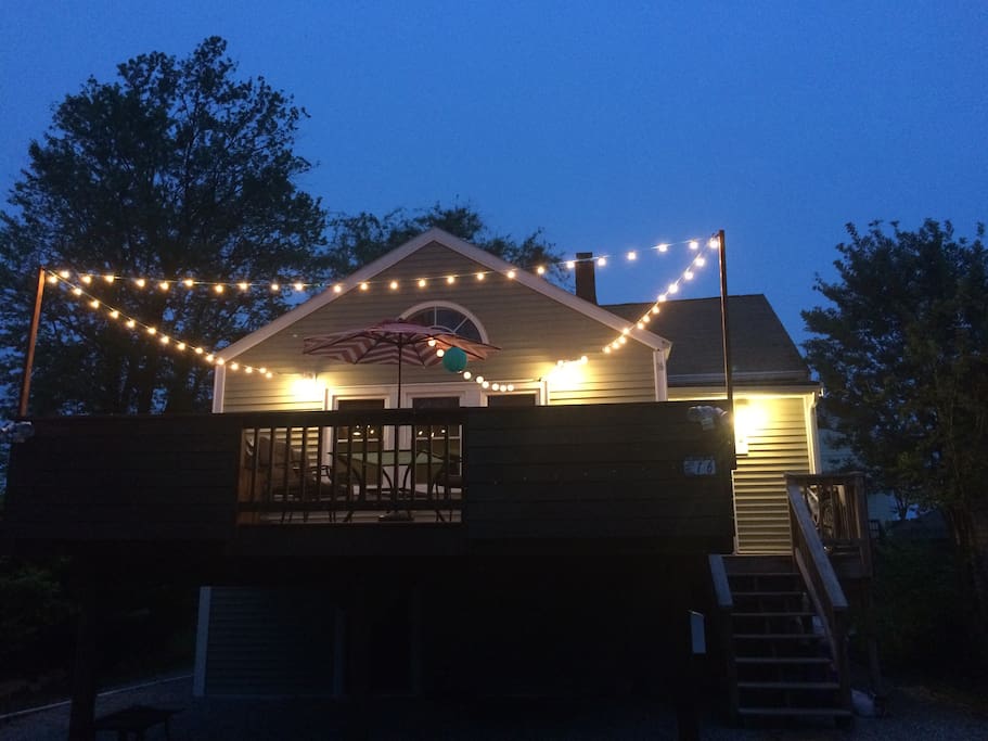 String lights on the deck for a perfect summer BBQ.