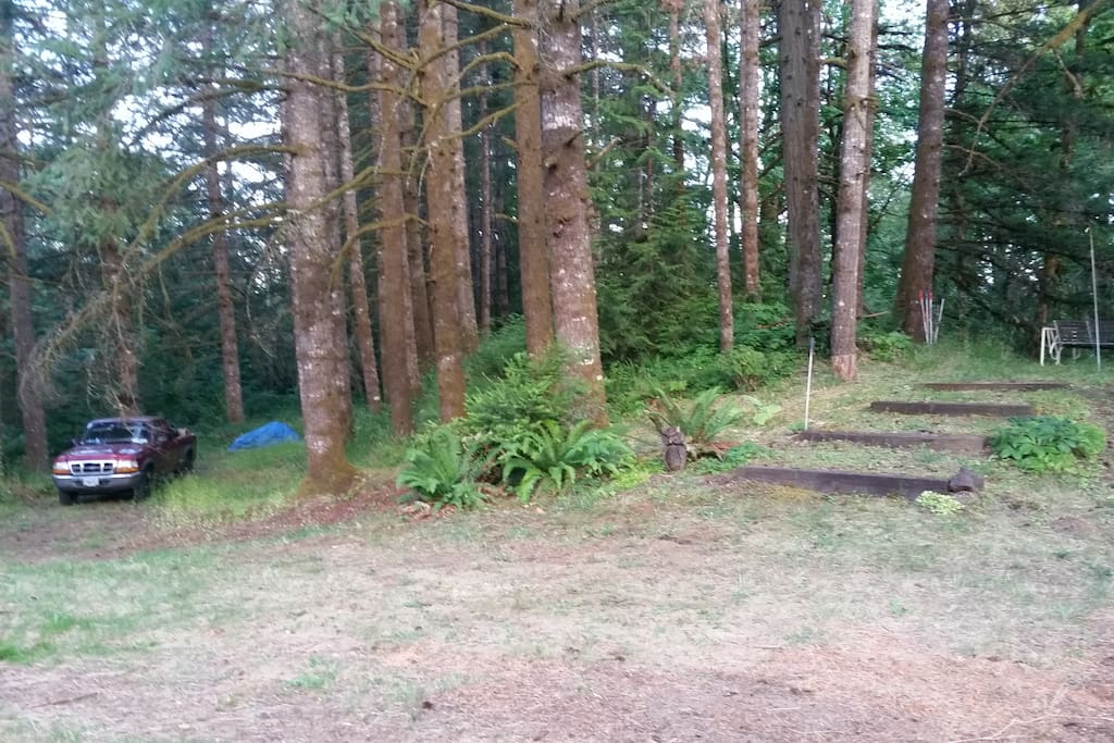 Stairs to a creekside hiking trail