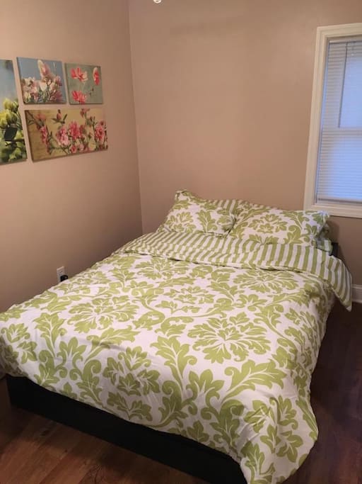 Wonderful new full sized bet with storage below for longer stays. Not pictured is a closet for storage that holds two portable air conditioners, along with room for hanging cloths and suitcase storage.