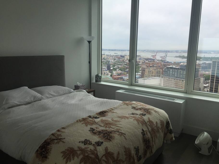 Comfy queen bed with water views