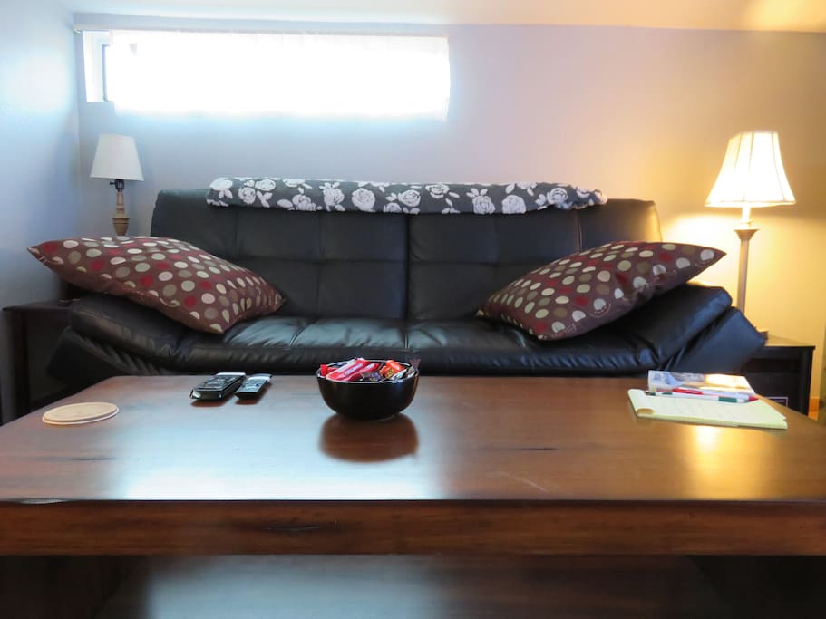Futon can be converted to a full sized bed.