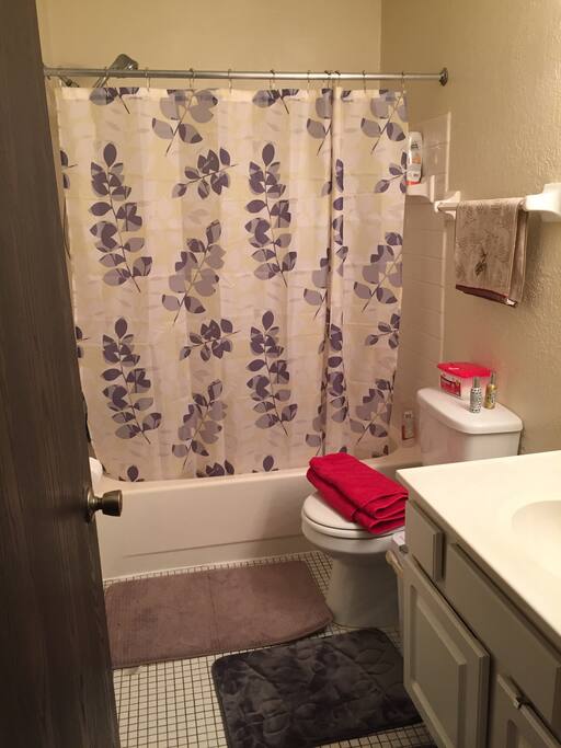 Bathroom has toiletries and towels. You are welcome to bring your own shampoo or use allotted soaps.