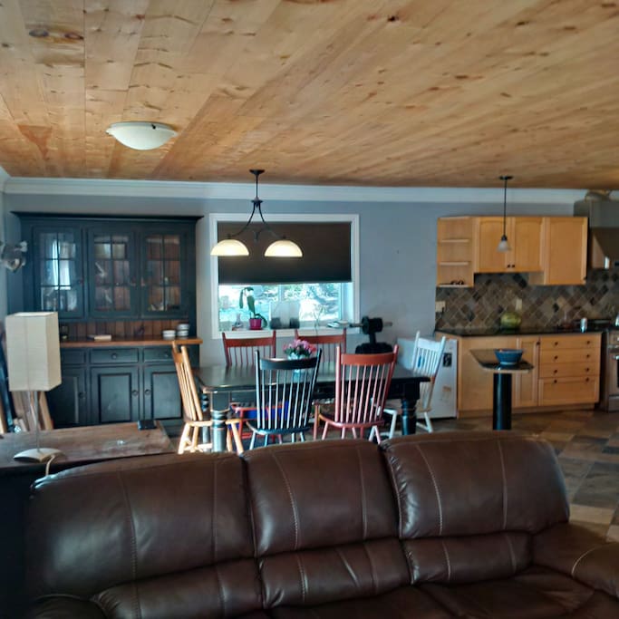 view of the kitchen and dining room