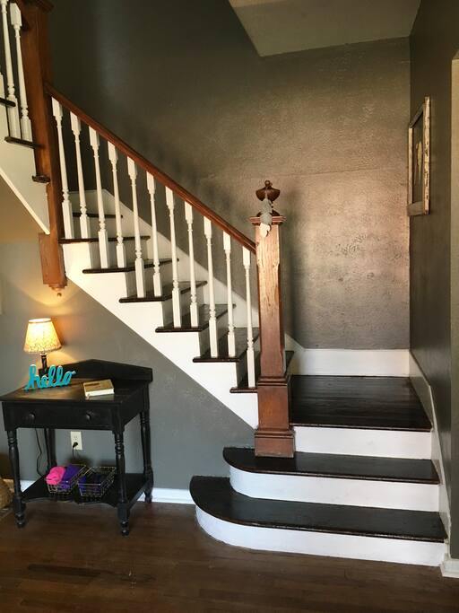 Rooms are located upstairs