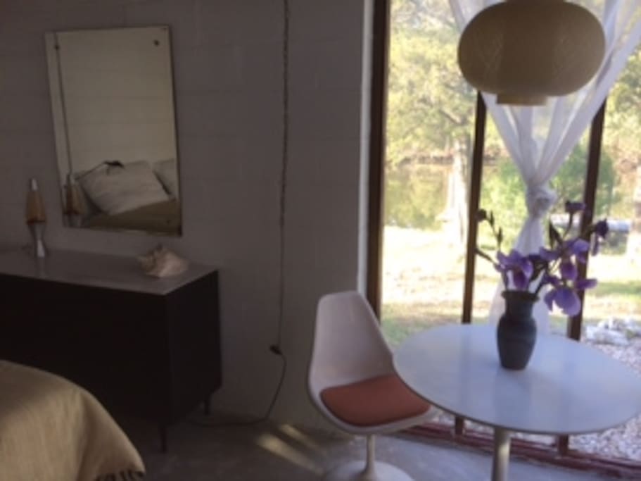 Studio interior windows overlooking the canal