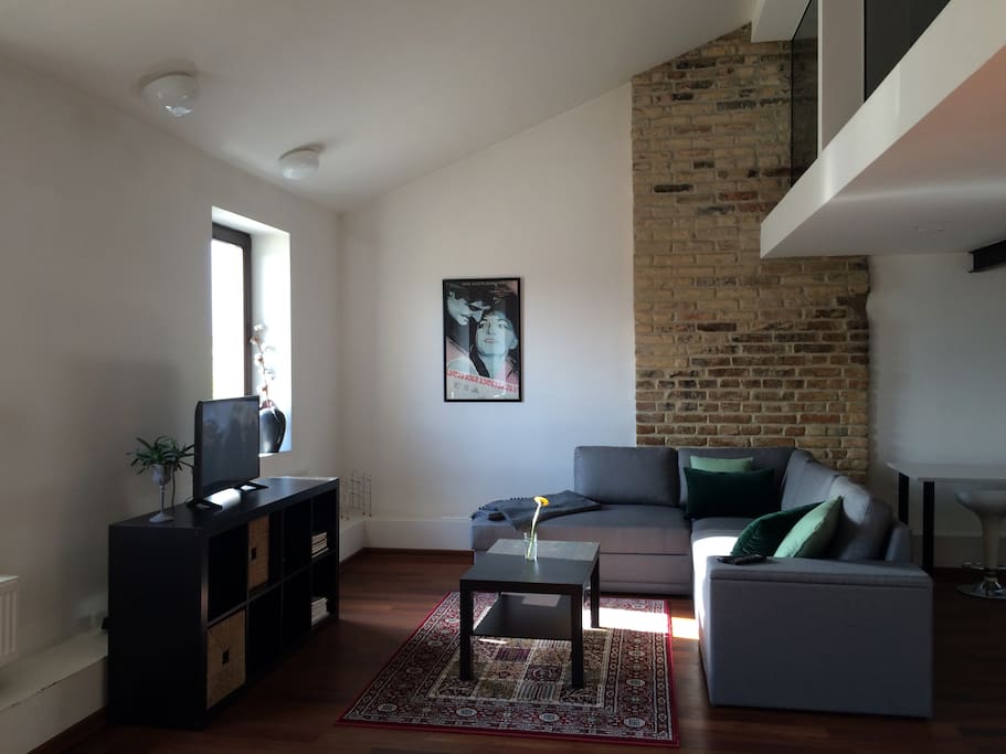 Living room area with sofa-bed and TV