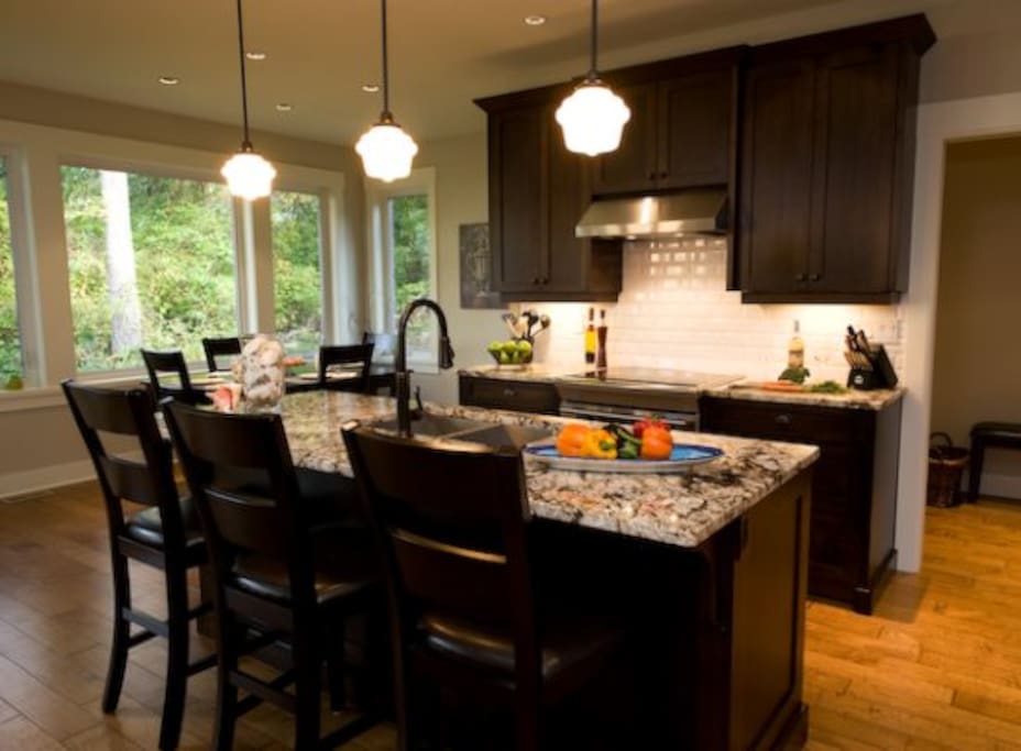 Open Concept Kitchen, Dining, Living, Granite Counter Tops
