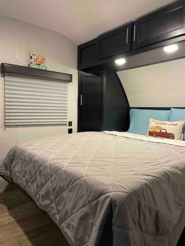 All windows have privacy shades to darken the camper and ensure privacy.