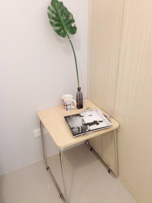 Side table in the living/kitchen area