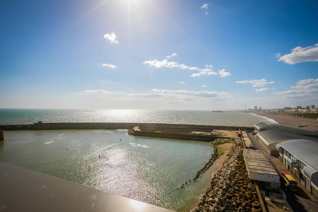 View from the terrace, across the marina and out to sea
