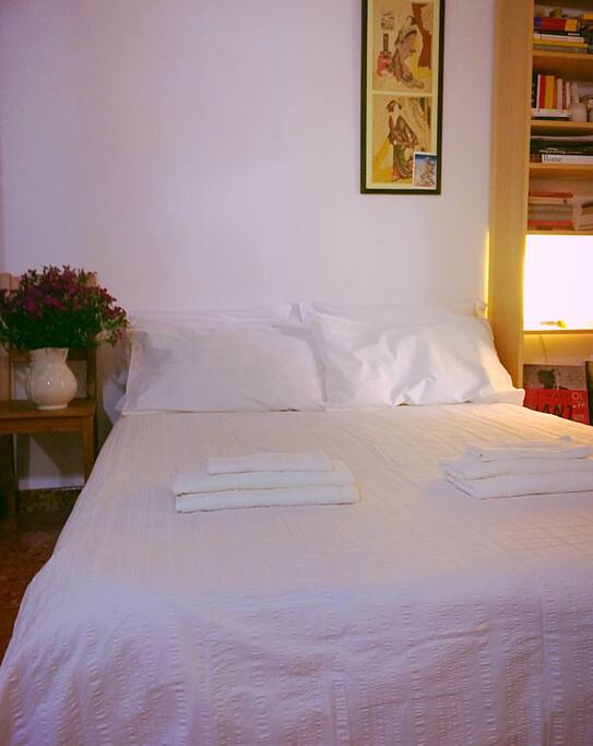 Guest bedroom, sofa bed. Under request there is another large bedroom king size bed with an extra price of 15 euro on the top.
