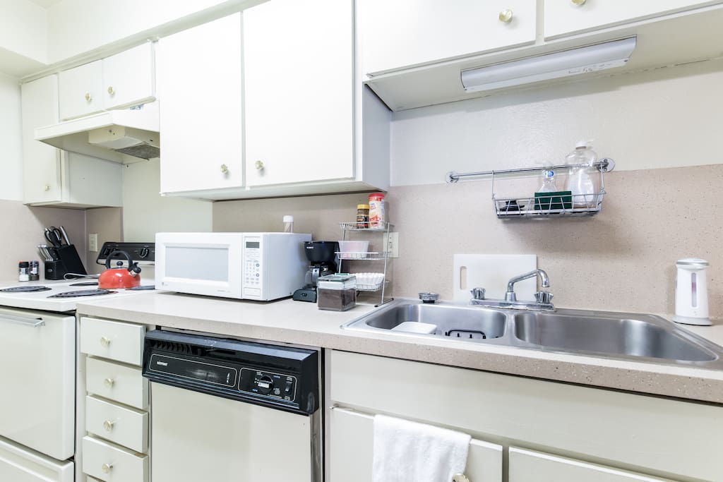 Prepare your meal stocked kitchen or enjoy the coffee/tea bar.