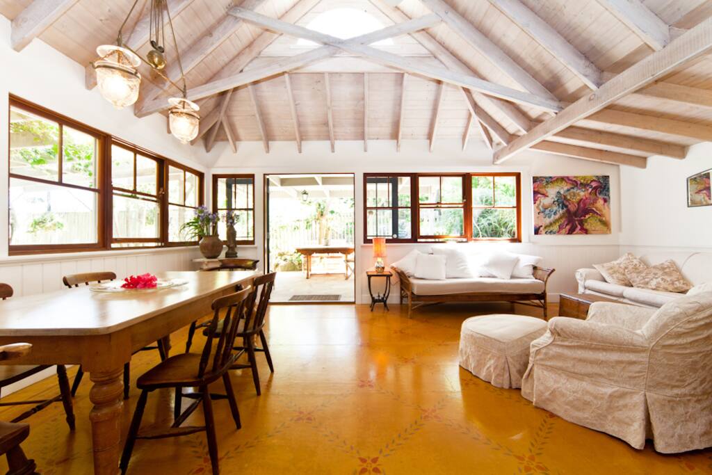 Entry (looking towards pool & garden) - family room with dining for 6