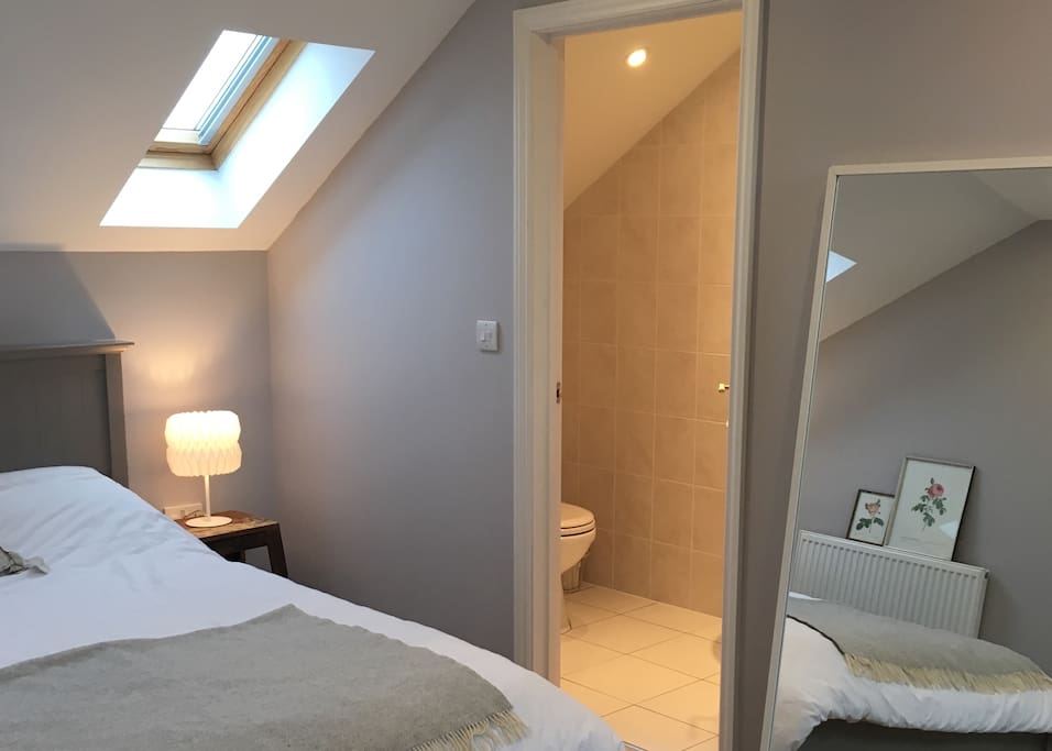 Bright skylight windows and full length mirror.