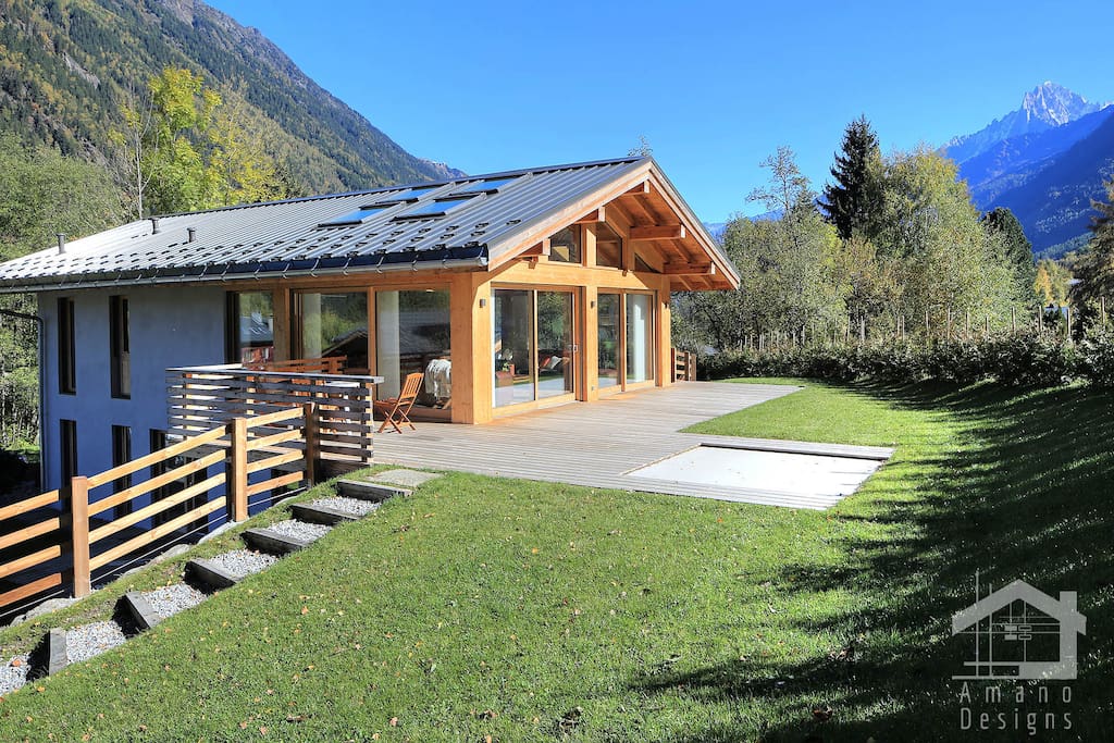 Back of the chalet with a private open area