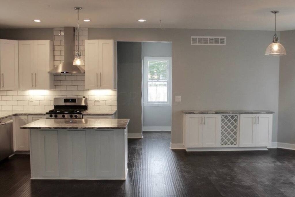 kitchen and dining room.