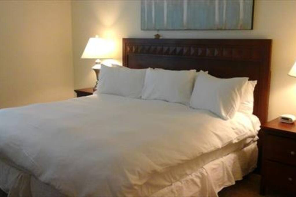 Master bedroom with en-suite bathroom, queen size bed and walk-in closet