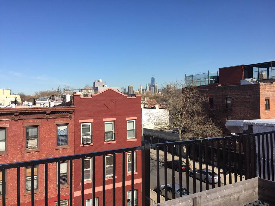 View of Manhattan skyline from the rooftop.