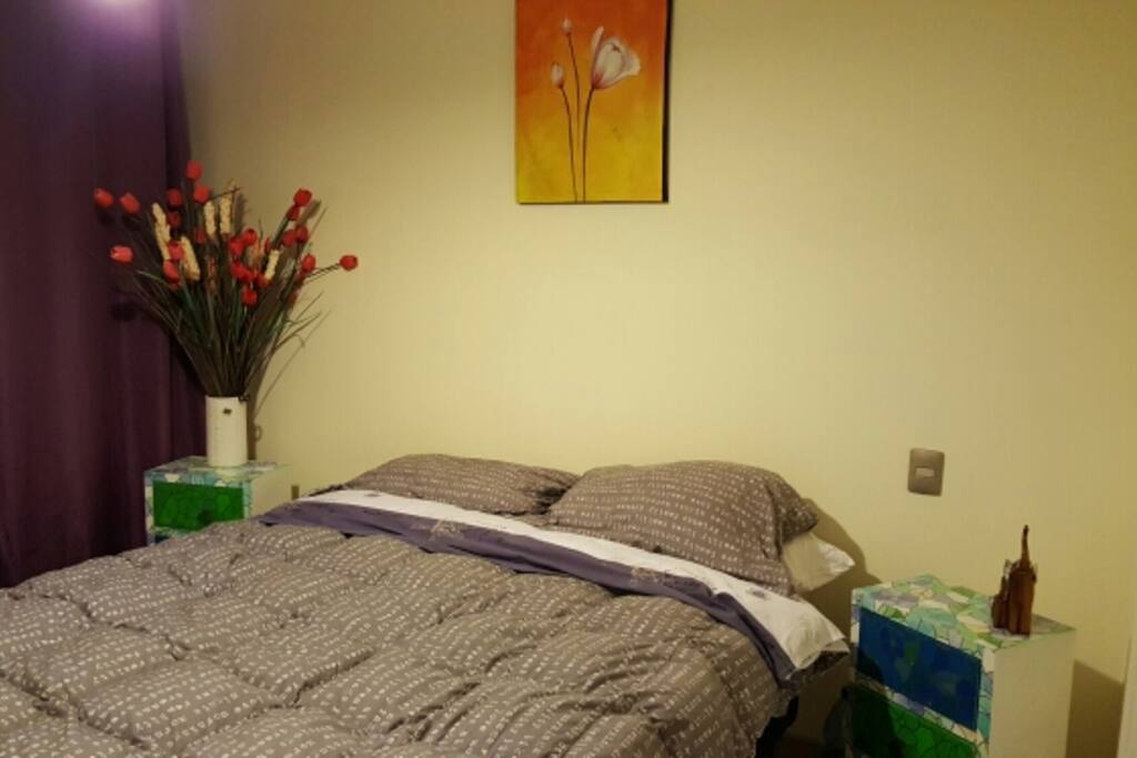 Cama matrimonial con baño privado