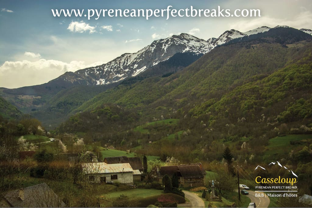 One side of the beautiful panoramic view we have from our Veranda sitting areas and dining room - overlooking the Pyrenean peaks and the Valley of Bethmale