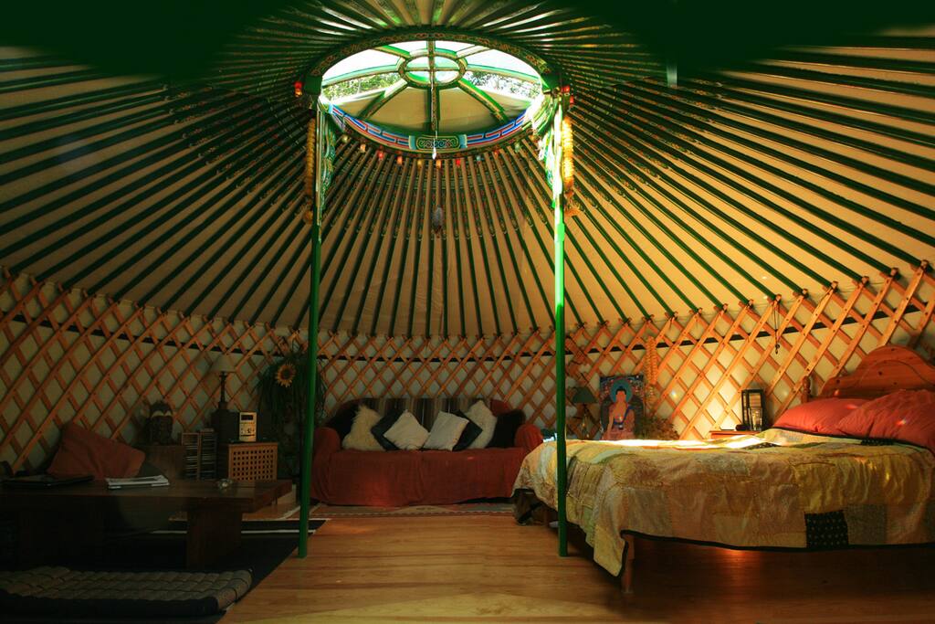 Inside the yurt.