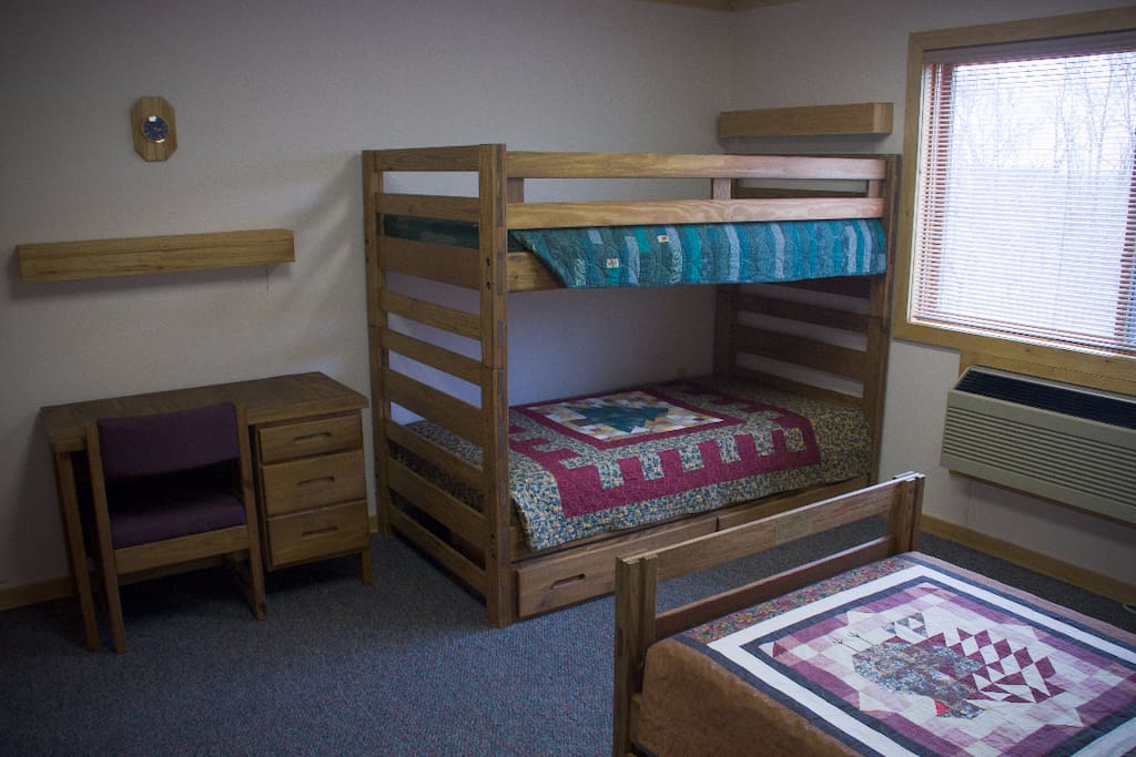 Each of the ten rooms have plenty of sunshine with large windows to view wildlife. The space sleeps four with desk, chair and separate sink.