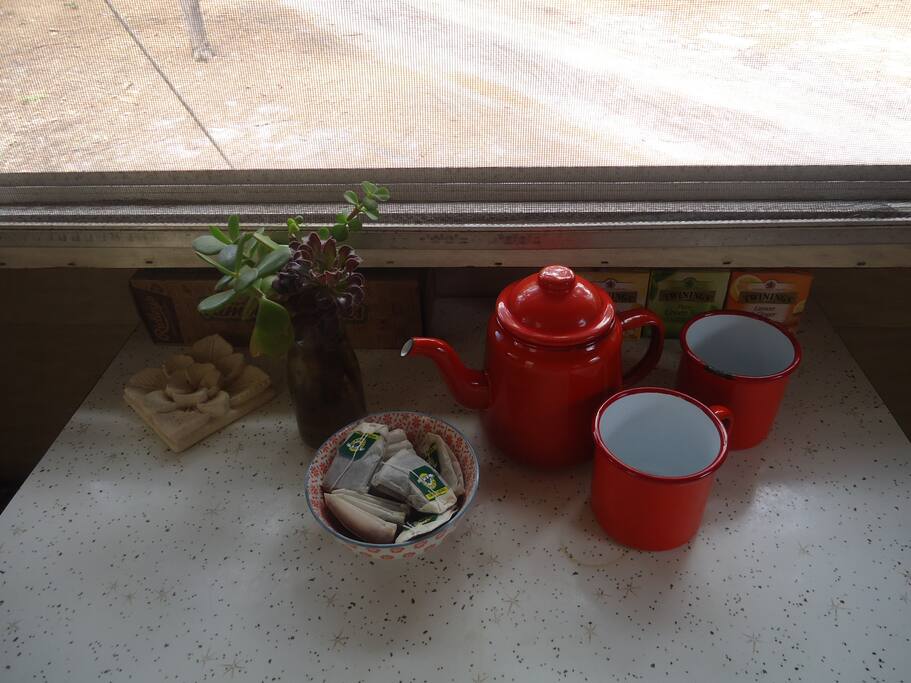 Small fridge, kettle, toaster, frypans, saucepans, cutlery, cups, glasses etc provided