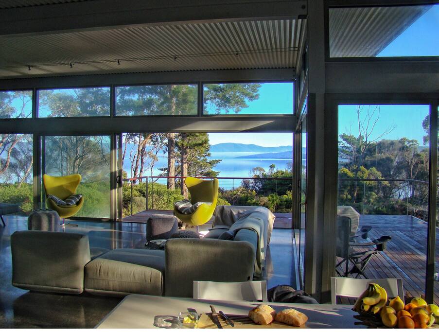 Wide opening doors to the large deck