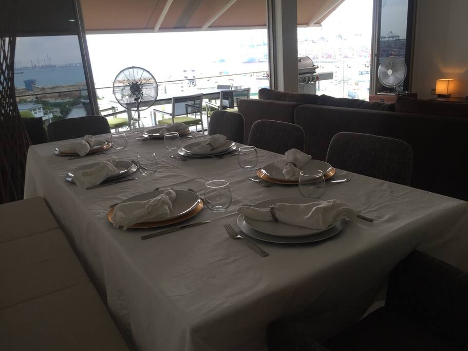 Large dining table sits 8 comfortably
