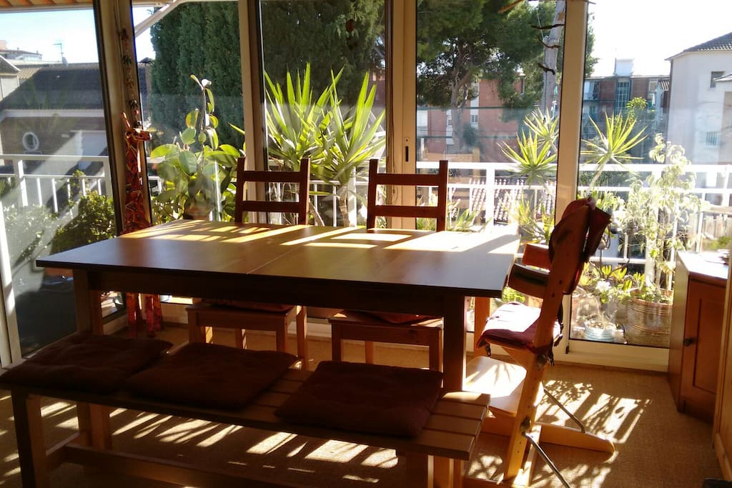 Detalle del salón comedor. Vistas verdes y despejadas como en la habitación.