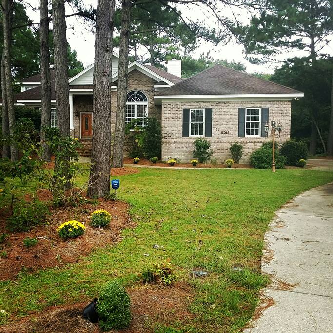 End of private cul-de-sac in quiet, private, gated, wooded neighborhood.