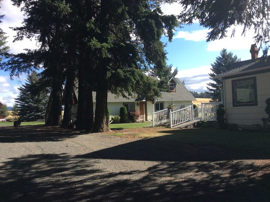 The woodshed is all one level. Upstairs has two additional beds for families at no additional cost.