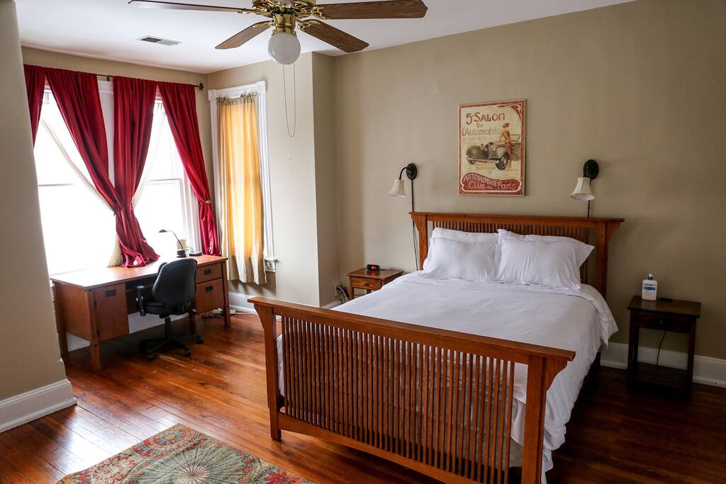 Charming and cozy huge bedroom with a Serta Sleeper Queen Sized Bed - allow in tons of light or use our room darkening curtains for quality sleep