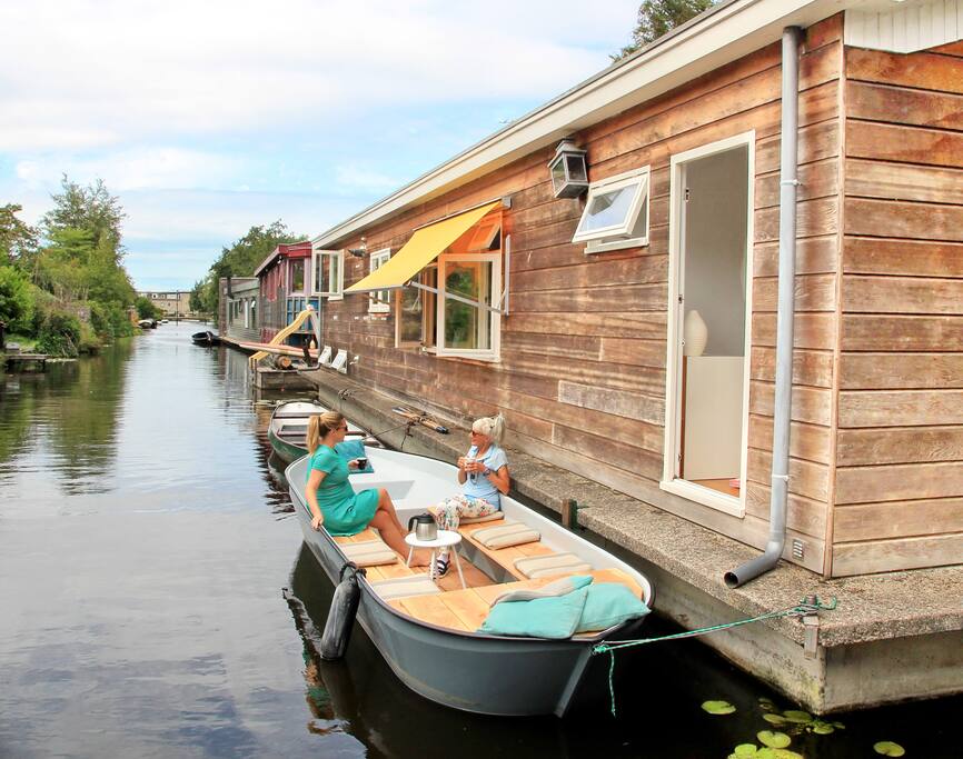 Enjoy relaxing and being on the water on our very spacious and sunny terrace boat! To explore the island you can use our rowing boat and our canoes!