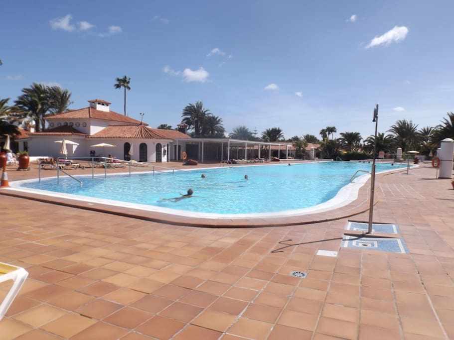 Une immense piscine chauffée à 28 degrés pour vous détendre ou pour faire des longueurs.
