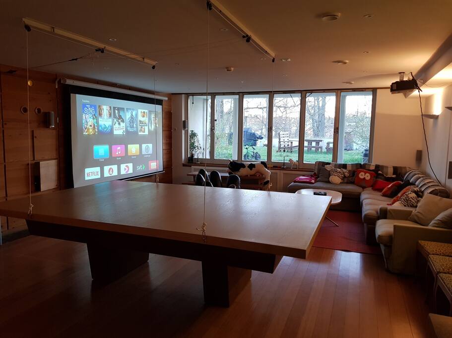 The pool table converted to dinner table. (Electrically operated)