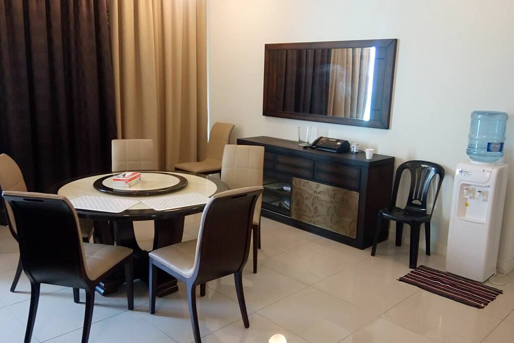 Marble Dining table with 5 leather chairs