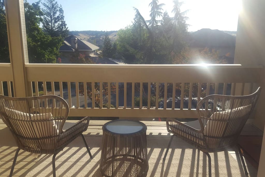 Enjoy the sunrise over the foothills in your private area on the deck.