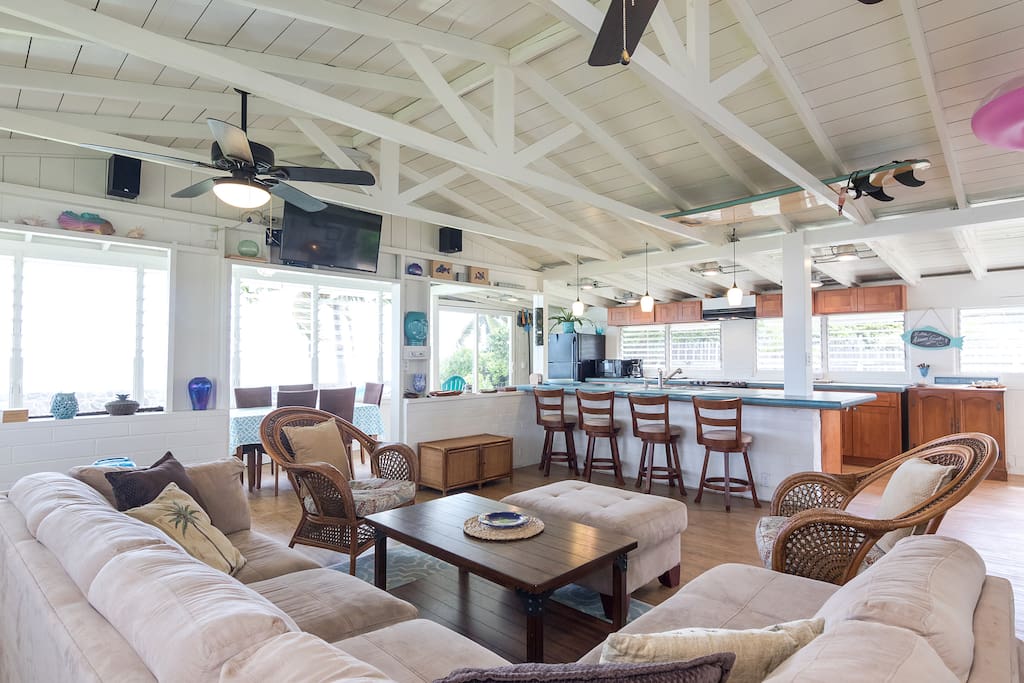 Main room is an 'open-concept' family area -
this shot is looking toward the ocean front