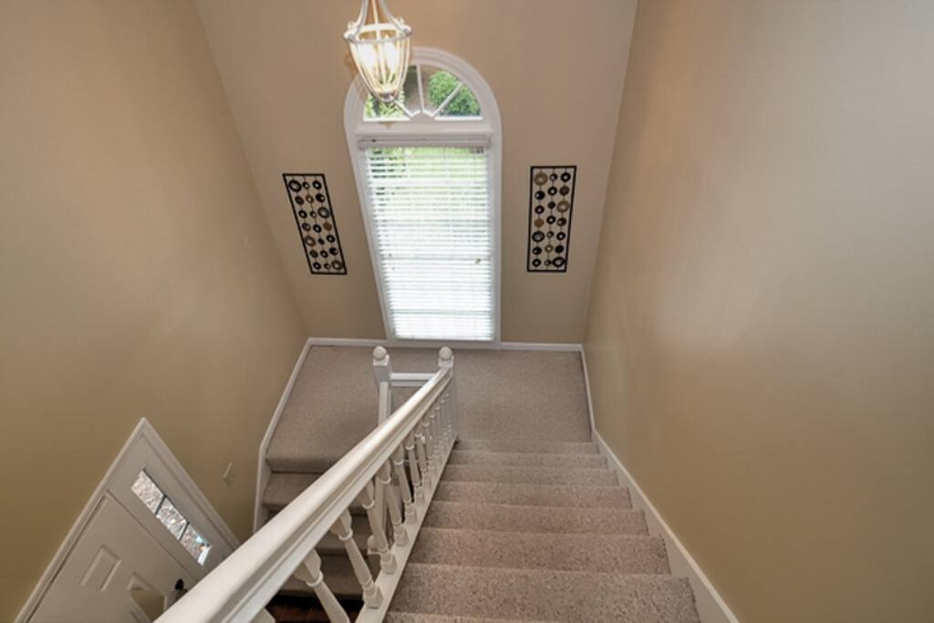 Once you enter the front door you must go up a flight of steps.