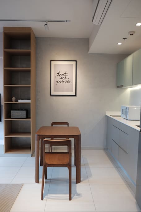 Dining area with craft wood dining table and chairs
