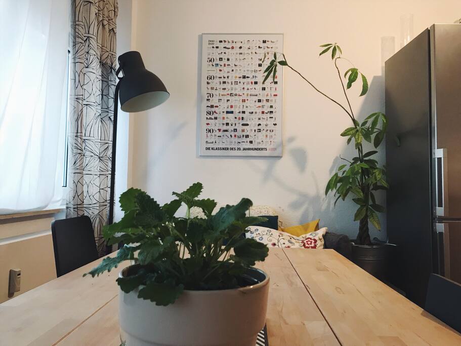 2 Meter Esstisch mit 4 Stühlen.
