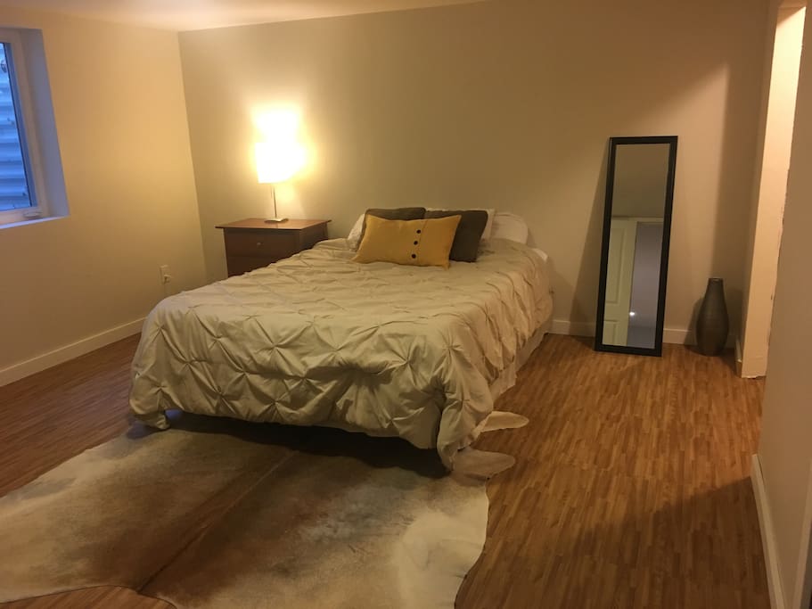 Enjoy a great night sleep in the large private bedroom in basement