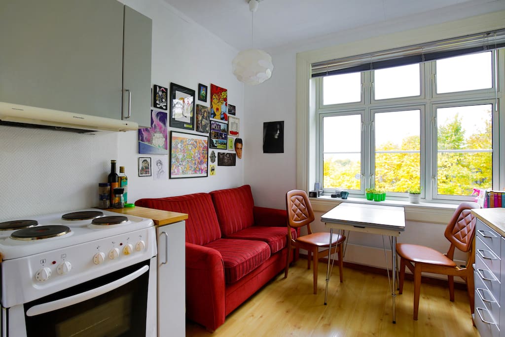 Kitchen is cosy and has all the basics and then some.