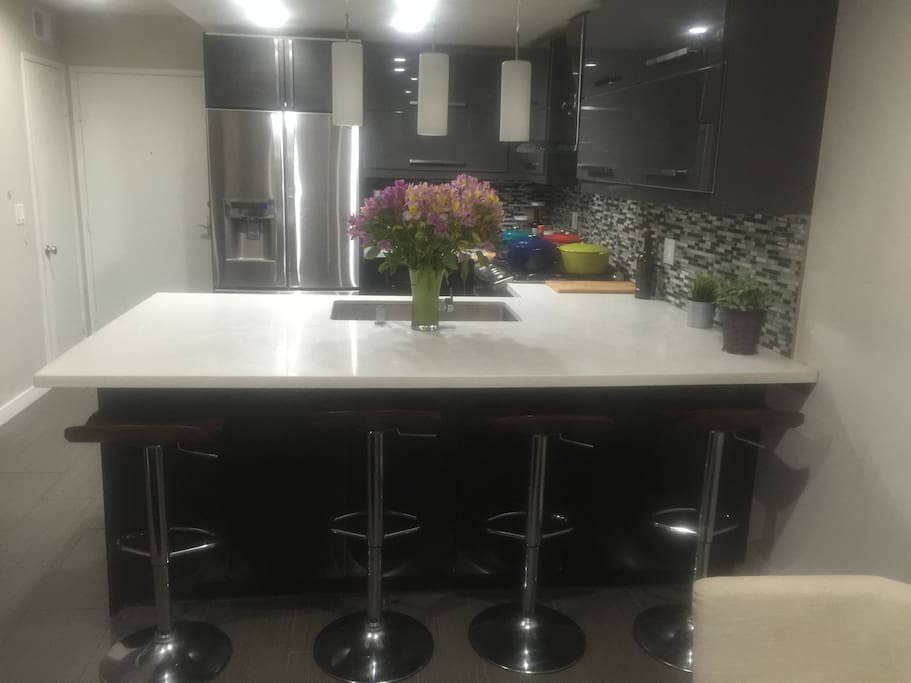 Kitchen with stainless steel appliances
