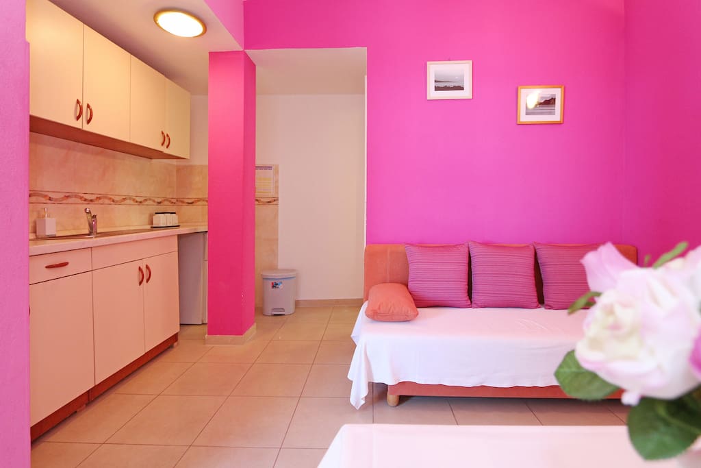 Kitchen, sleeping sofa for 2 person, total accommodation for 6 person