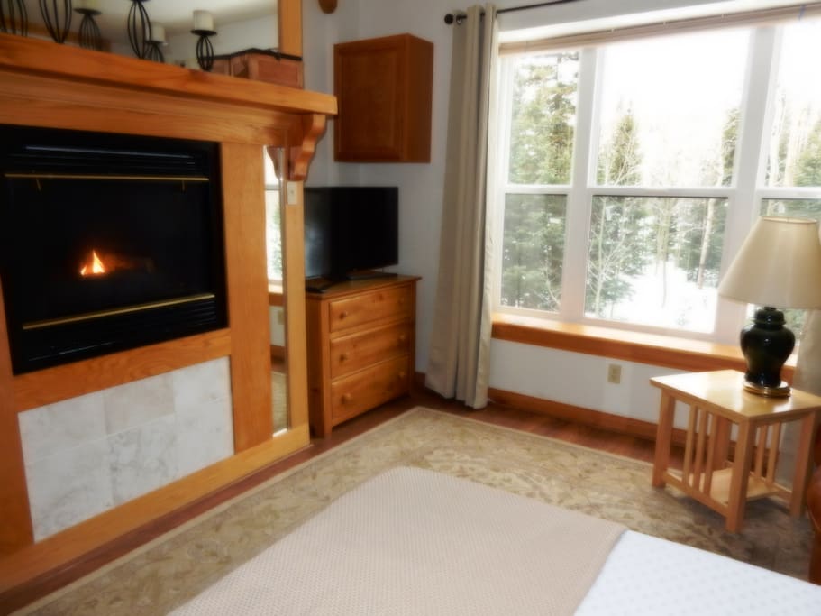 Bed room with fireplace