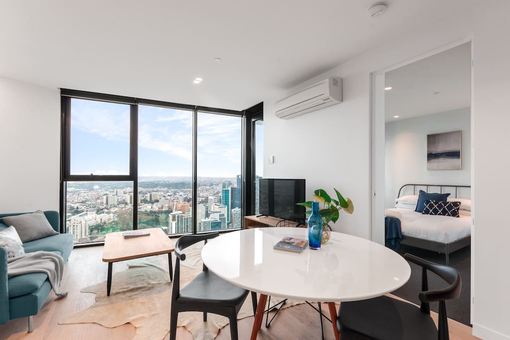 Living room with stunning view from 65th level